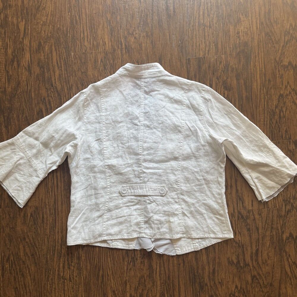 Multiples White Linen Womens Jacket White Ruffle Buttons Flare Sleeve Size XL - Picture 4 of 12